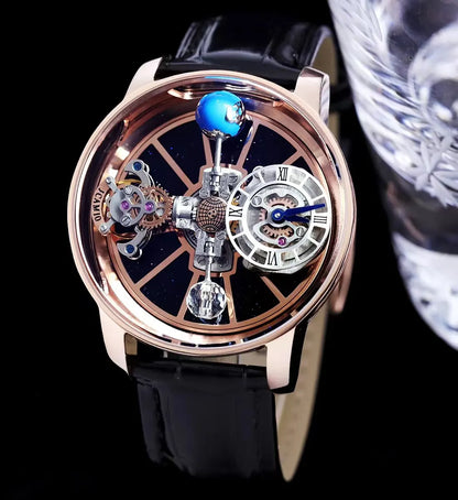 Rose Gold Blue Globe Watch