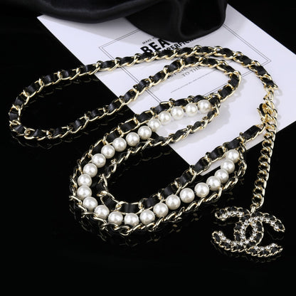 CHANEL 25S CHAIN BELT IN WHITE PEARL AND BLACK CALFSKIN 612711