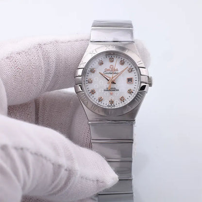 Omega Silver Diamond Watch - Hình 2