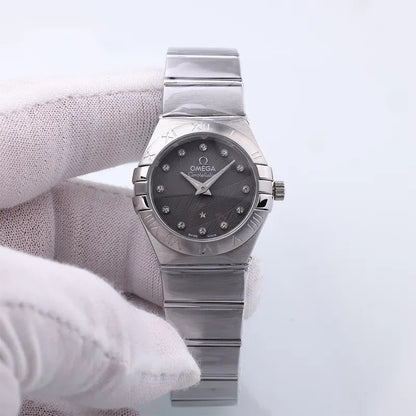 Omega Gray Diamond Steel Ladies Watch - Hình 3
