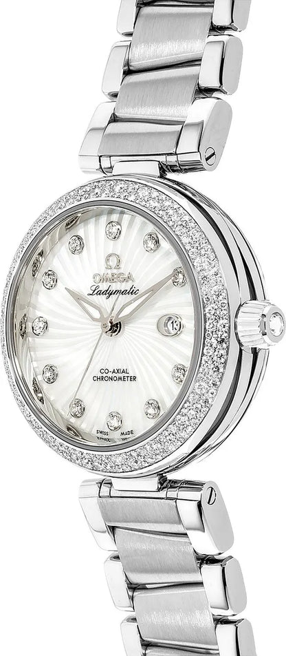 ladymatic Omega Diamond Bezel Steel Watch - Hình 2