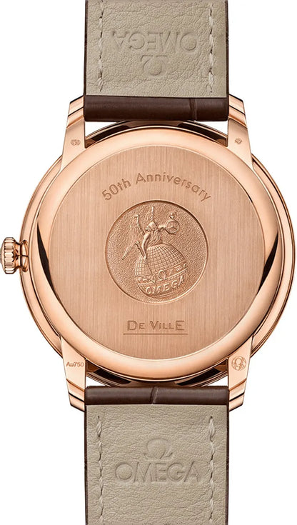 Omega Rose Gold Brown Leather de ville - Hình 2