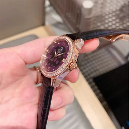 Omega Purple Diamond Leather Watch - Hình 6