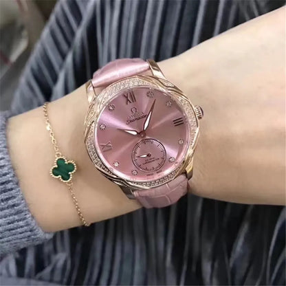 Omega Pink Leather Diamond Bezel - Hình 6