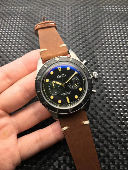 Oris Chronoris Blue Dial Brown Leather - Hình 6