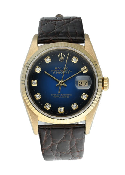 Rolex Gold Blue Diamond Leather