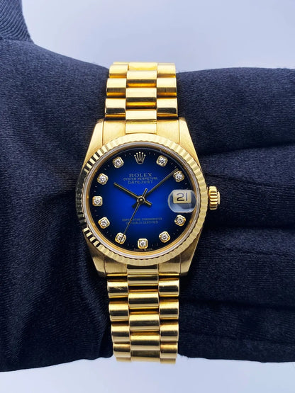 Rolex Gold Blue Diamond Datejust - Hình 3