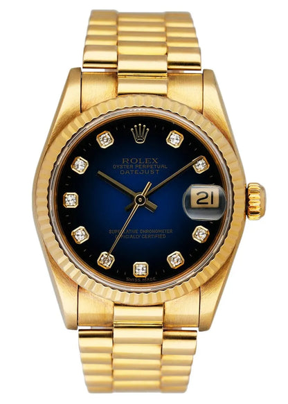 Rolex Gold Blue Diamond Datejust