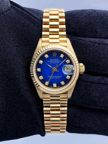 datejust Rolex Gold Blue Diamond Dial - Hình 2