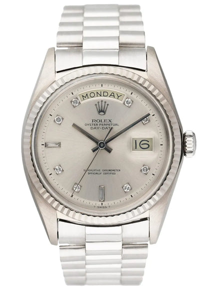 steel Rolex Day-Date Silver Diamond