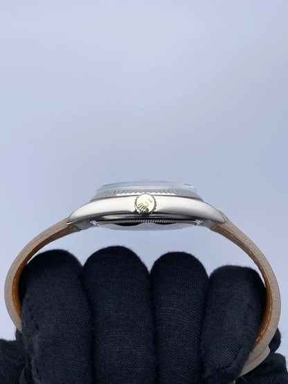 Rolex Champagne Leather Watch - Hình 4