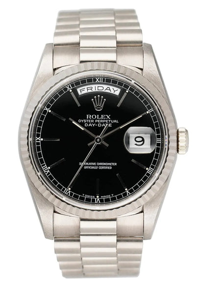 stainless steel Rolex Day-Date Black Dial