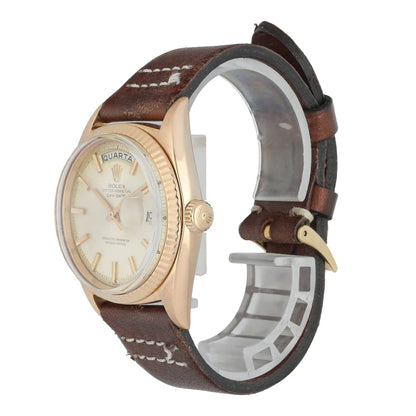 champagne Rolex Day-Date Gold Brown Leather - Hình 2
