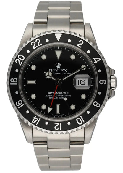 stainless Rolex GMT-Master II Black Bezel