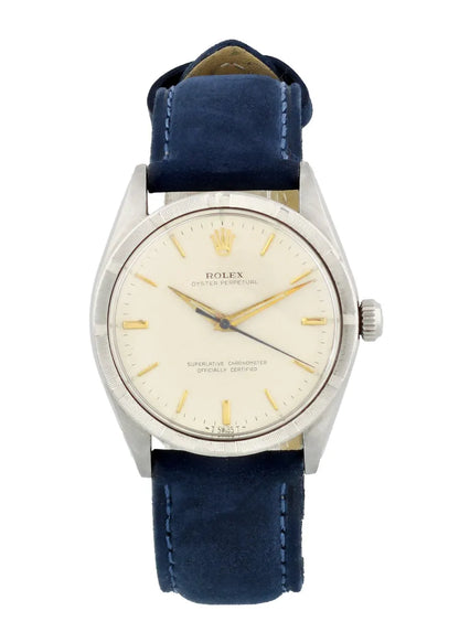 Rolex Silver Dial Blue Suede - Hình 2