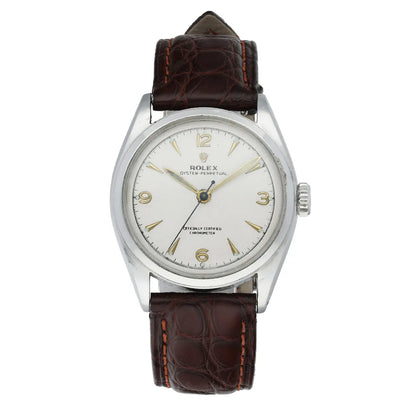 Rolex Silver Brown Leather