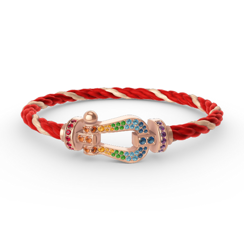 FRED FORCE LARGE HORSESHOE COLORED DIAMOND BRACELET ROSE GOLD