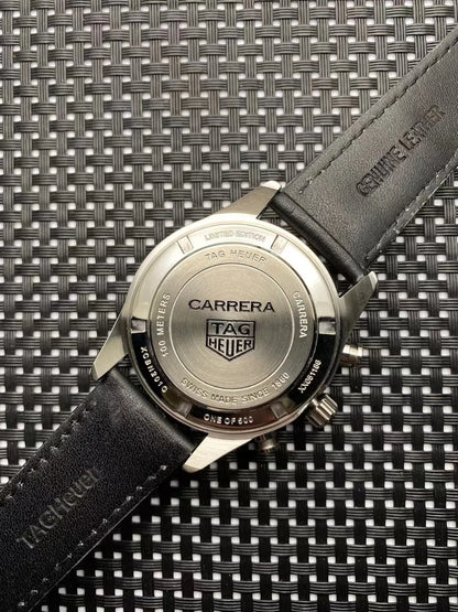 Tag Heuer Carrera Silver Dial Black Leather Chronograph - Hình 4