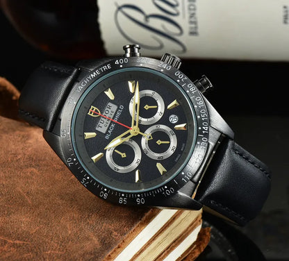 leather Tudor Black Shield Chronograph
