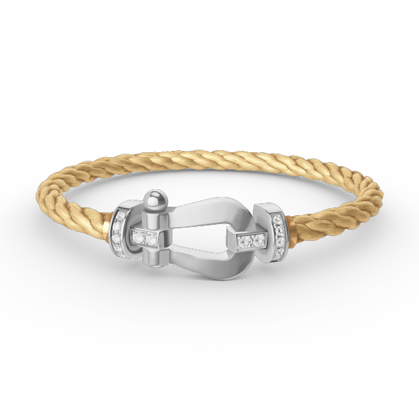 FRED FORCE LARGE HORSESHOE HALF DIAMOND BRACELET SILVER