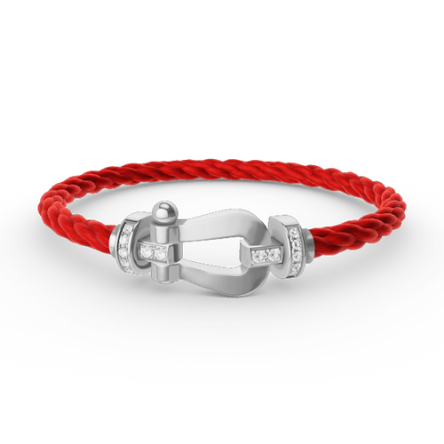 FRED FORCE LARGE HORSESHOE HALF DIAMOND BRACELET SILVER
